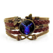 Load image into Gallery viewer, 12 Zodiac Sign Woven Leather Bracelet for Birthday Gift
