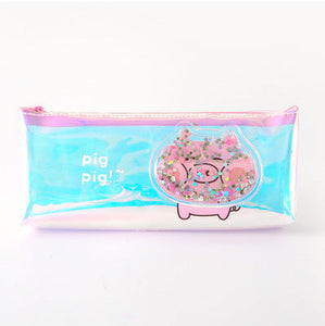 Bolsa de lápices de cerdo lindo láser