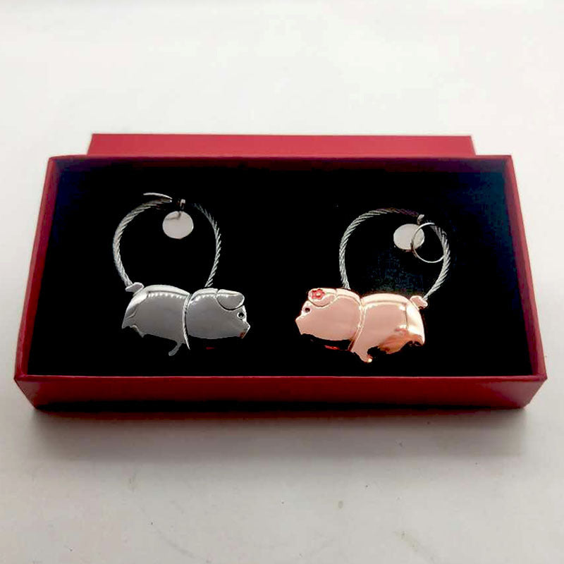 Kiss each other Pig Couples BFF Keychain