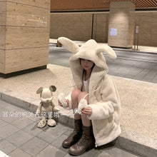 Cargar imagen en el visor de la galería, Sudaderas con capucha de invierno con orejas de conejo en movimiento para adolescentes y adultos
