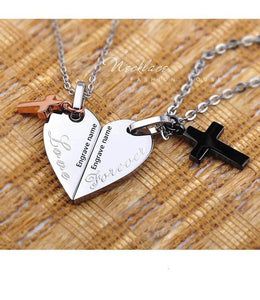 Halskette mit Jesus-Kreuz-Herz-Anhänger zum Gravieren von Namen für BFF-Paare