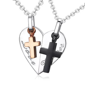 Halskette mit Jesus-Kreuz-Herz-Anhänger zum Gravieren von Namen für BFF-Paare