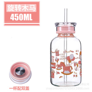 Vaso de agua de estudiante lindo de vidrio de cerdo