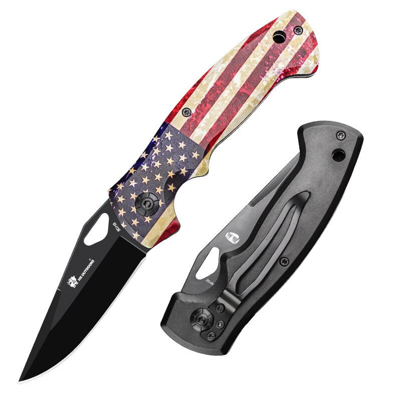 Cuchillo para acampar al aire libre con bandera de EE. UU. Y Reino Unido