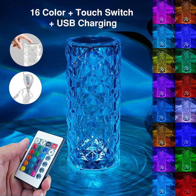 LED-Kristall-Tischlampe, 3/16 Farben, Touch-Rose-Nachtlicht