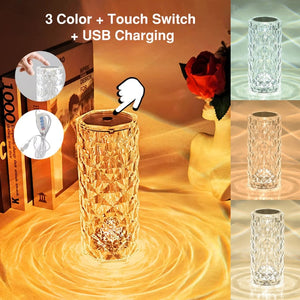 Lámpara de mesa de cristal LED 3/16 colores Touch Rose Night Light