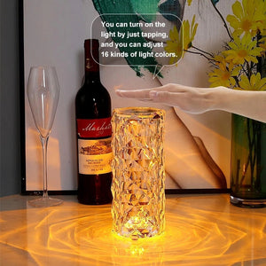 Lámpara de mesa de cristal LED 3/16 colores Touch Rose Night Light