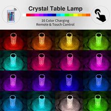 Cargar imagen en el visor de la galería, Lámpara de mesa de cristal LED 3/16 colores Touch Rose Night Light
