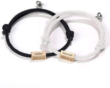 Load image into Gallery viewer, 2pcs Custom Engrave Name Date Magnetic Personality Couple BFF Bracelets
