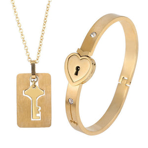 Lock Bracelet Key Necklace Couples BFFs Set