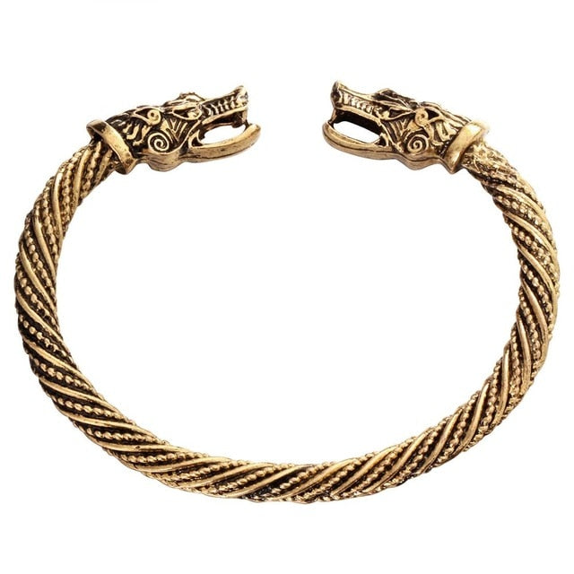 Vintage Viking Wolf Head Cuff Bracelet