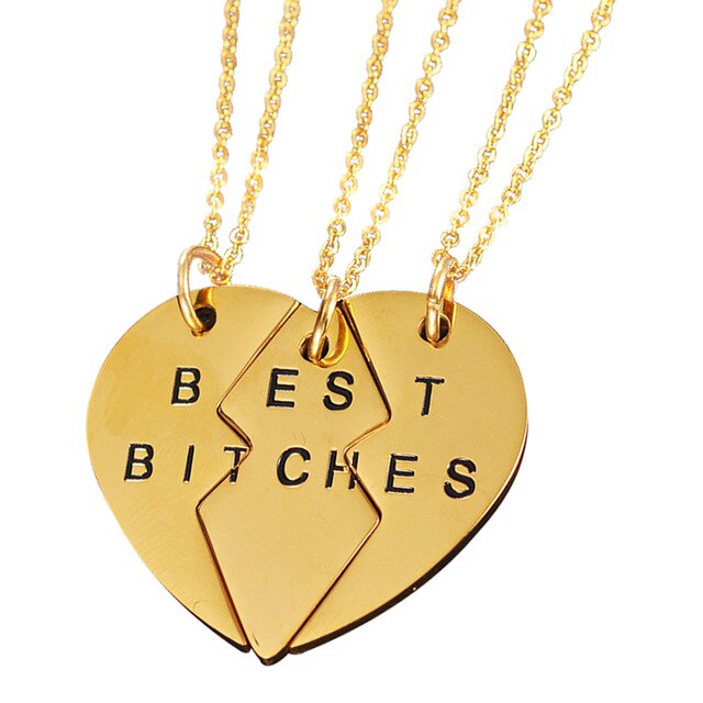 3 pcs/set Best Bitches Pendant Broken Heart stitching Necklace