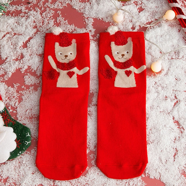 Calcetines de mujer de Navidad divertidos calcetines de árbol de Navidad de Papá Noel de dibujos animados