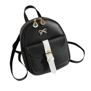 Mini mochila para mujer, bolso de hombro con lazo encantador de cuero PU