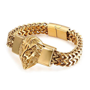 Cooles goldfarbenes Löwenkopf-Armband aus Edelstahl