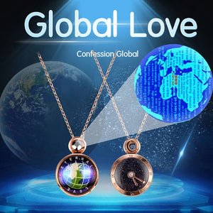 Drehbare globale Halskette der ewigen Liebe, 100 Sprachen, Projektion „Ich liebe dich“.