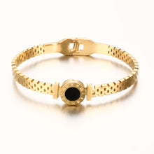 Load image into Gallery viewer, Roman Numeral Design Black Stone Bangle Bracelet
