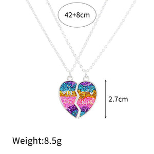 2 Teile/satz Farbverlauf Herzförmige Magnetische Nähte BFF Freundschaft Halskette