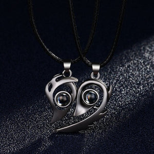 Magnetic Flame Heart Shaped 100 Languages I Love You Projection Necklaces
