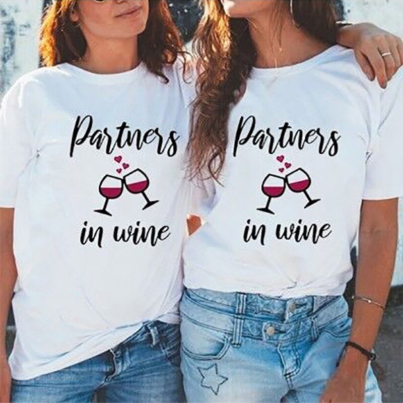 1pc 3XL Partner in Wine Print BFF T-Shirt