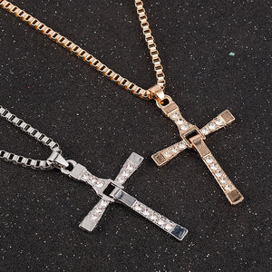 Rhinestone Cross Crystal Pendant Chain Necklace Men Jewelry