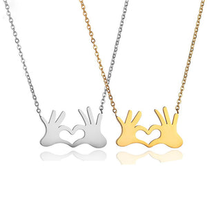 Gold Silver Color Palm Heart Pendant Necklace Couple Jewelry