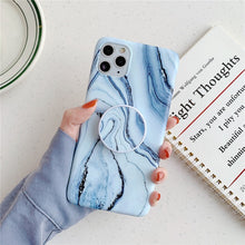 Laden Sie das Bild in den Galerie-Viewer, Halter Ständer Marmor Hülle für Samsung Skin IMD Silikon Handyhülle
