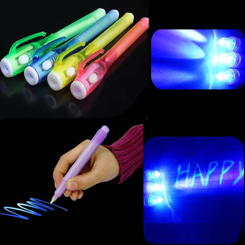 4 rotuladores de tinta invisible con luz ultravioleta.