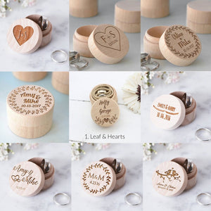 Caja de anillo de madera Nombre personalizado Fecha Caja de regalo de joyería